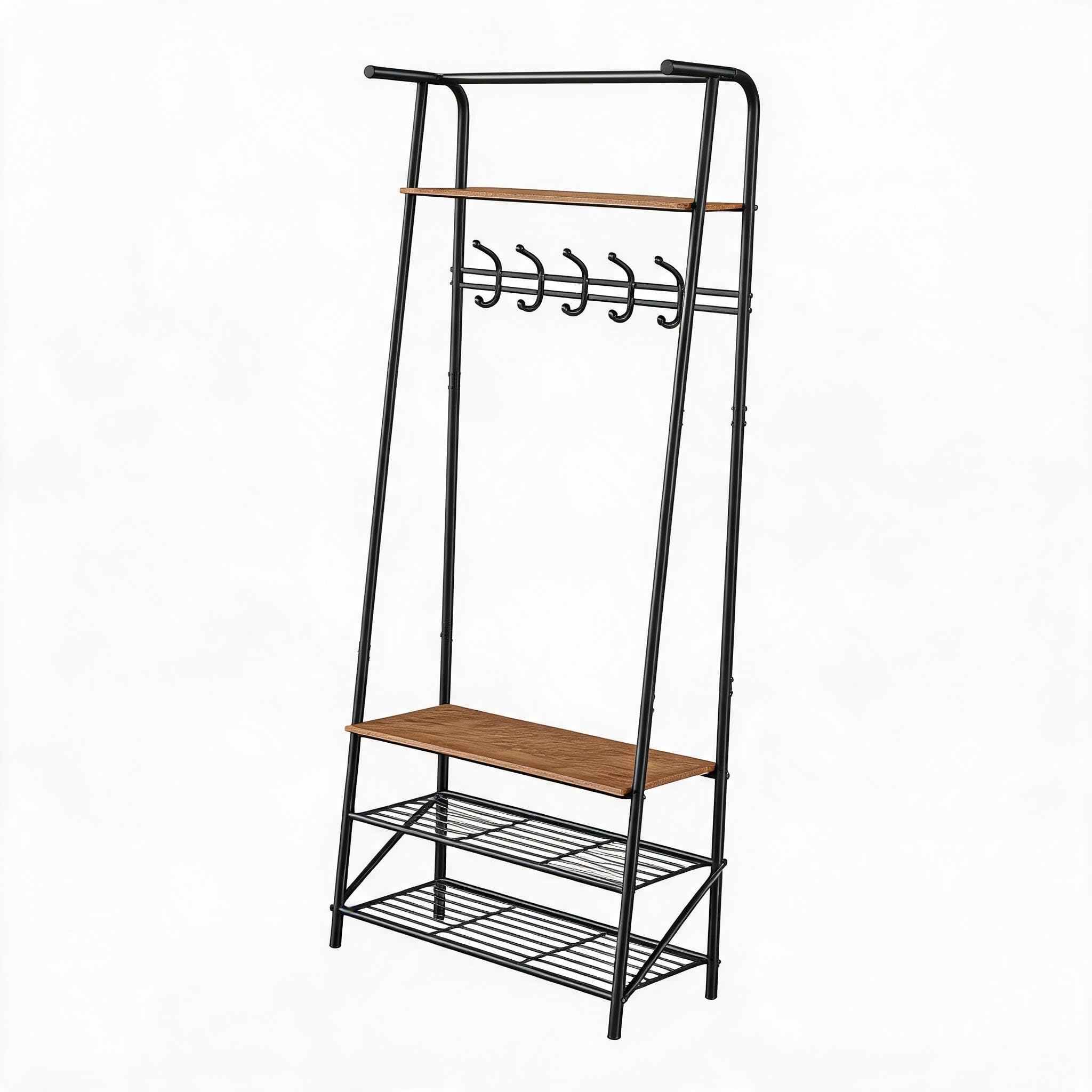 Acekool Perchero Árbol Madera‑Metal con Banco Zapatero para Recibidor