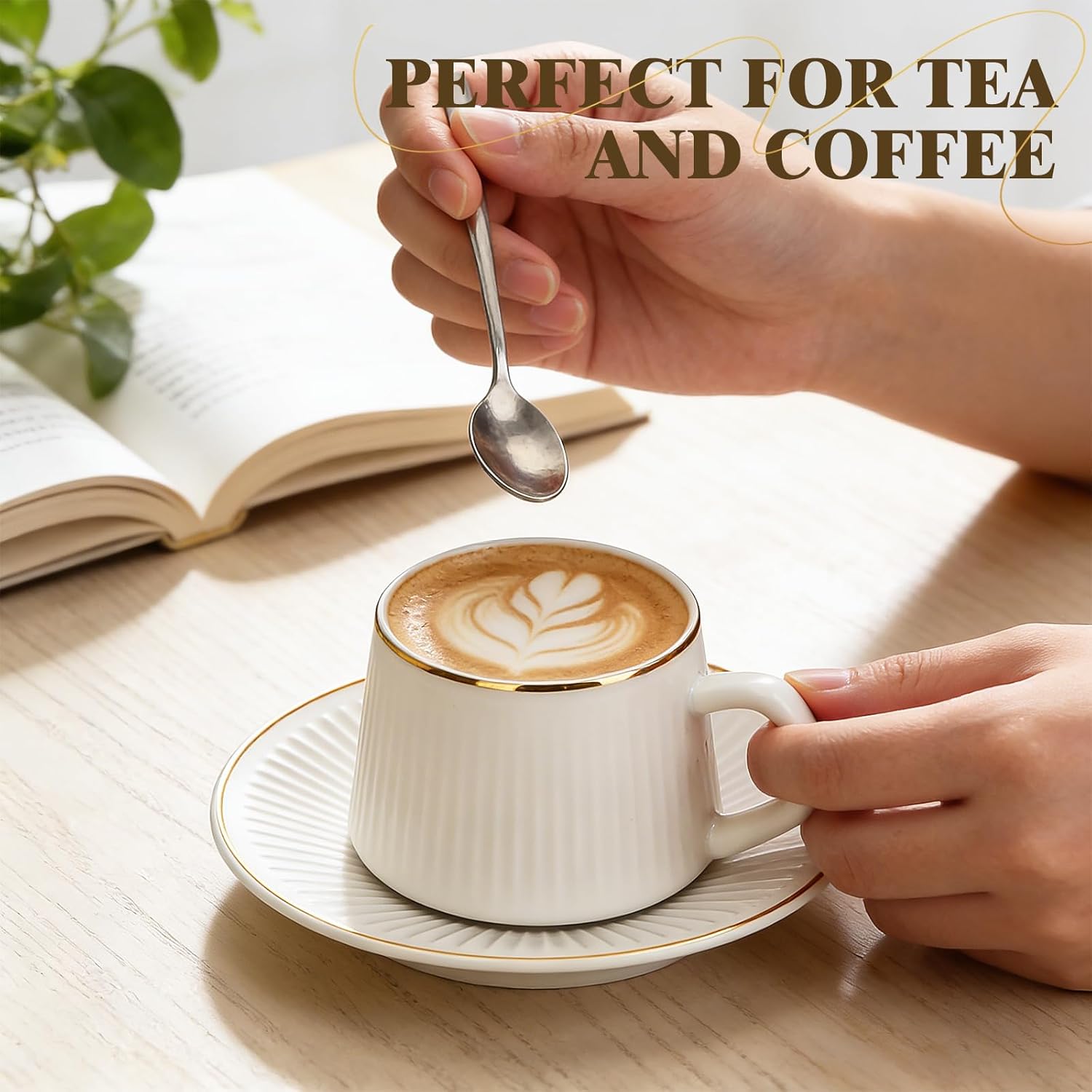 ALIMOTA Ceramic Coffee Mug Set of 6, 3.5 Oz Tea Cups with Handle for Latte, Tea, Cappuccino, Milk, Cocoa, Dishwasher & Microwave Safe Gift Set, White
