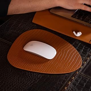 Premium Recycled Leather Mouse Pad for PC | Large Size 25x22cm Mousepad for Laptop Wireless | Handcrafted | Anti-Slip, Anti-Skid, WaterProof| Croco Finish for Home, Office, Gaming, Tan