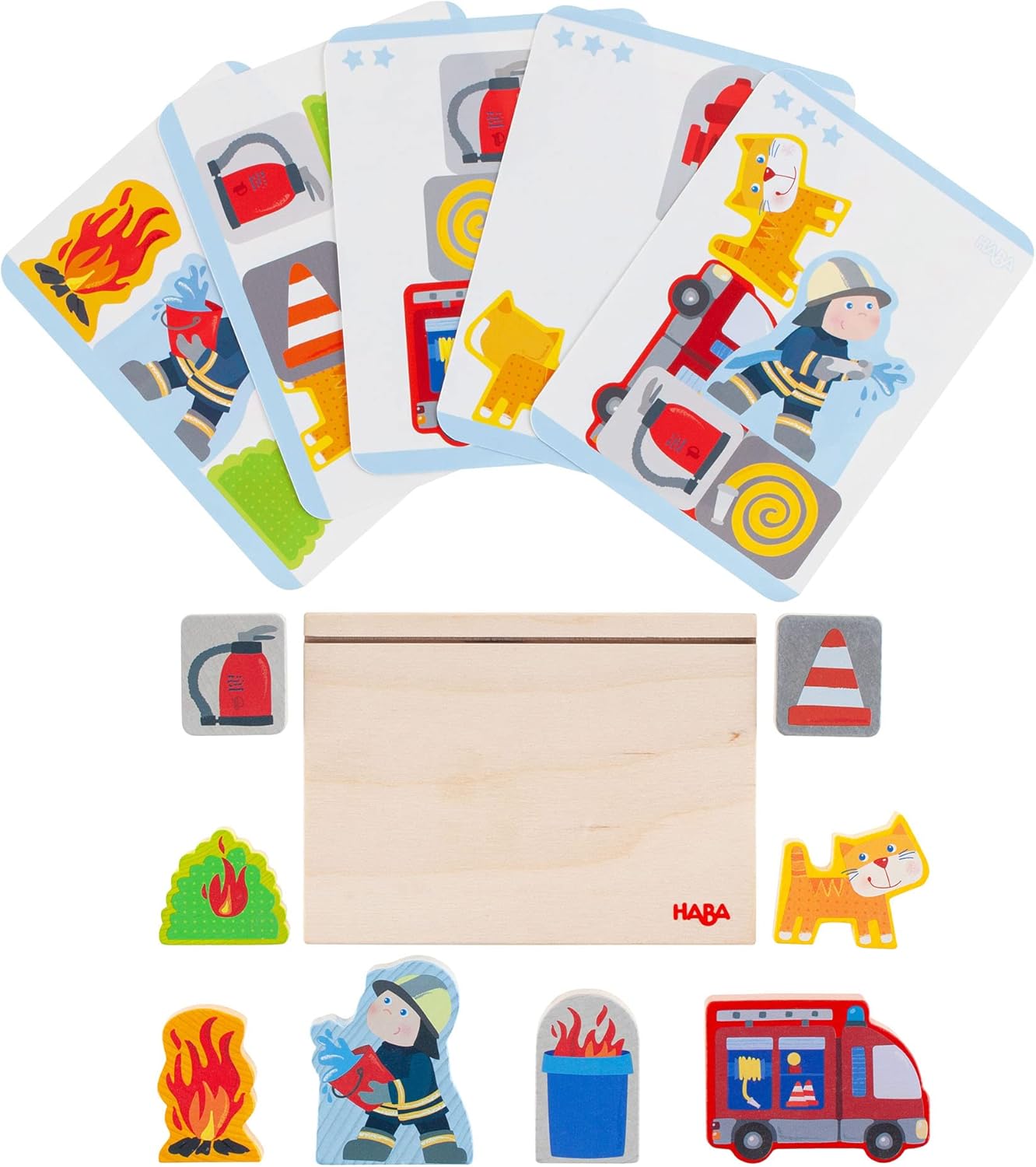 HABA Wooden Stacking Toy and STEM Wood Building Blocks for Kids, Fire Brigade Montessori Toys for 2-4 Years and up, Made in Germany