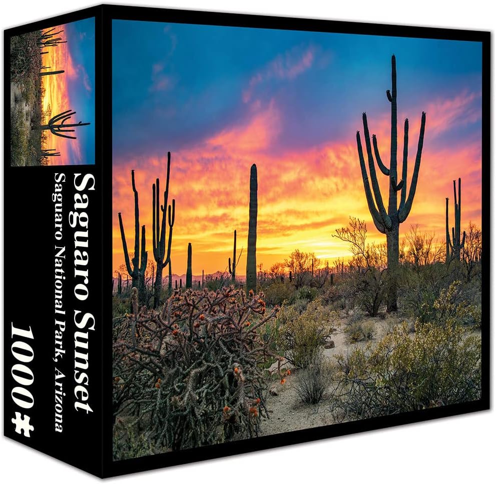 Saguaro Sunset, Saguaro National Park, Arizona - 1000 Piece Jigsaw Puzzle by Pigment & Hue, Inc. …, Mulicolored