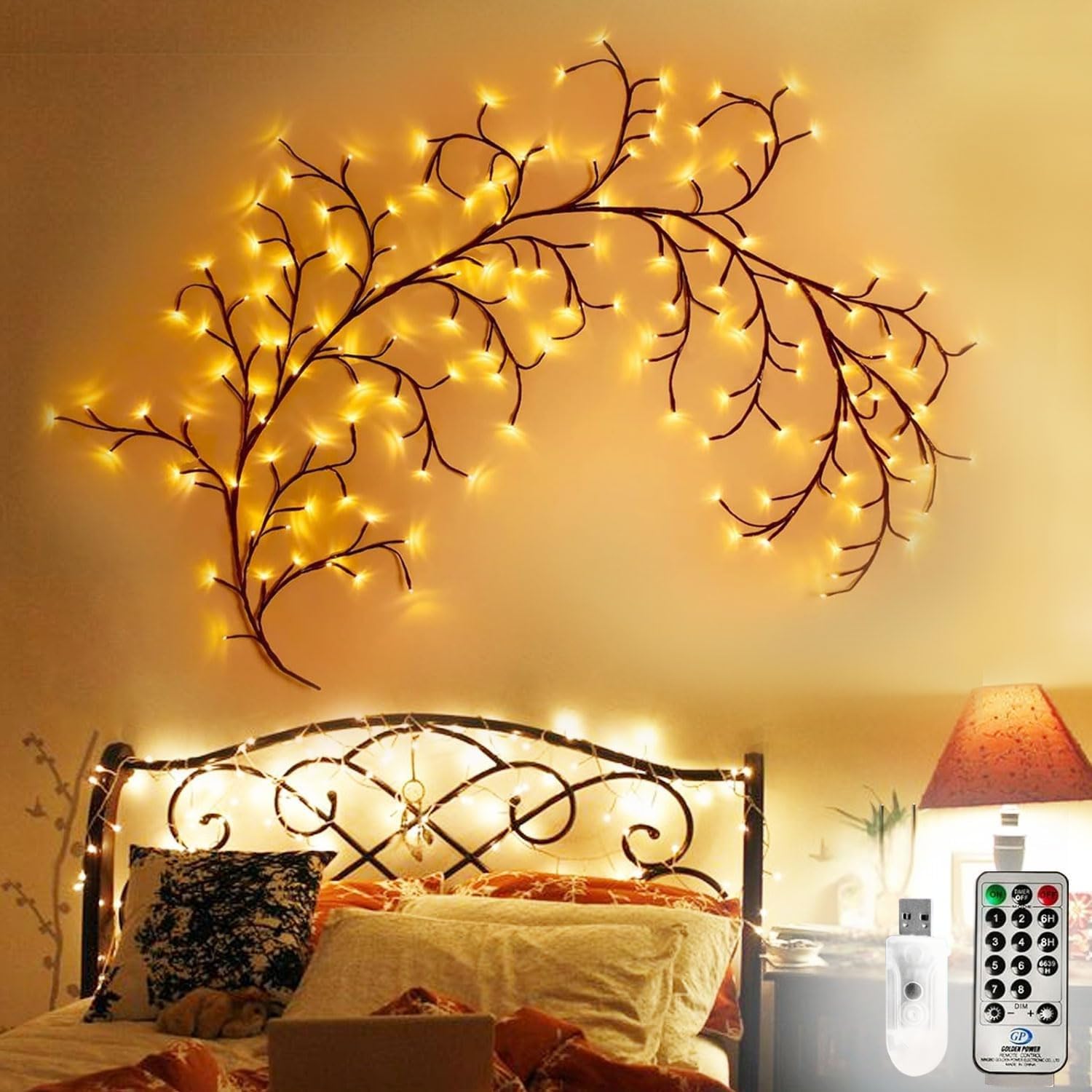 Zilloquil 8 Modes Enchanted Willow Vine String Lights 96 Warm White LEDs 6Mtr with Remote and USB Power Light for Indoor/Outdoor, Diwali, Christmas, Wedding, Party, Home,Festival Decoration(Vine)-image-37