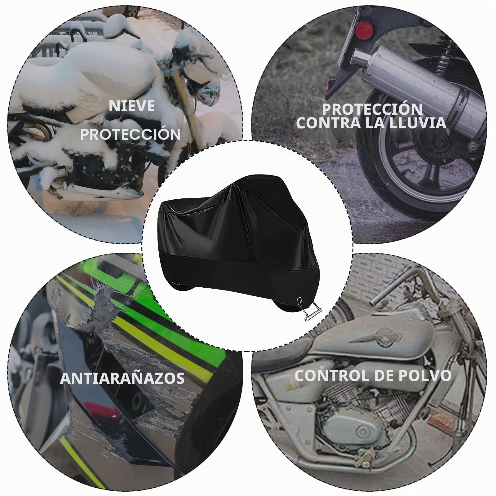 Mesybveo Funda para Moto, 190T Poliester Funda Moto Exterior Impermeable, Cubre Moto con Agujeros de Bloqueo, Toldo Cubierta Motocicleta Lluvia Antipolvo, Protección UV e Impermeable(245x105x125cm)