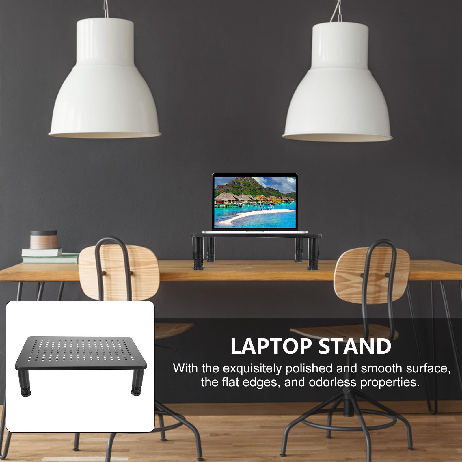 Levemolo Rehausseur D'écran D'ordinateur Support Ventilé en Fer Noir Hauteur Réglable en 3 Niveaux pour Soulager Douleurs Dos et Cou pour Bureau