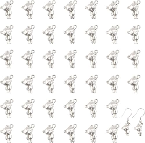 CHGCRAFT 40 dijes de oso chapado en aleación para pulseras, collares, aretes, joyería, plata, 0.571 x 0.453 x 0.157 in, Plástico Plata