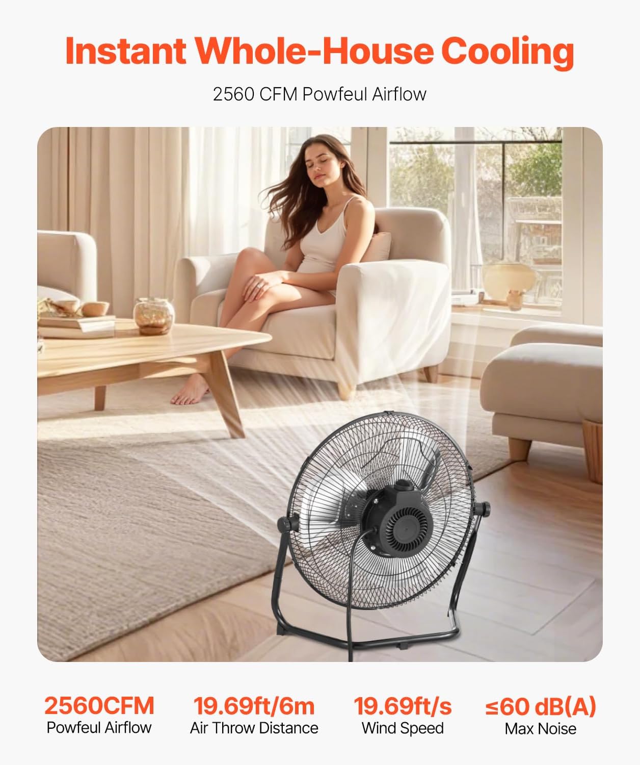 VEVOR Floor Fan, 3 Speeds High Velocity Heavy Duty 14 Inch Industrial Fan, 2560 CFM 360° Adjustable Tilt 19.69 ft/sec Airflow Large Metal Fan, for Home, Gym, Office, Garage, Commercial Shop & Bedroom