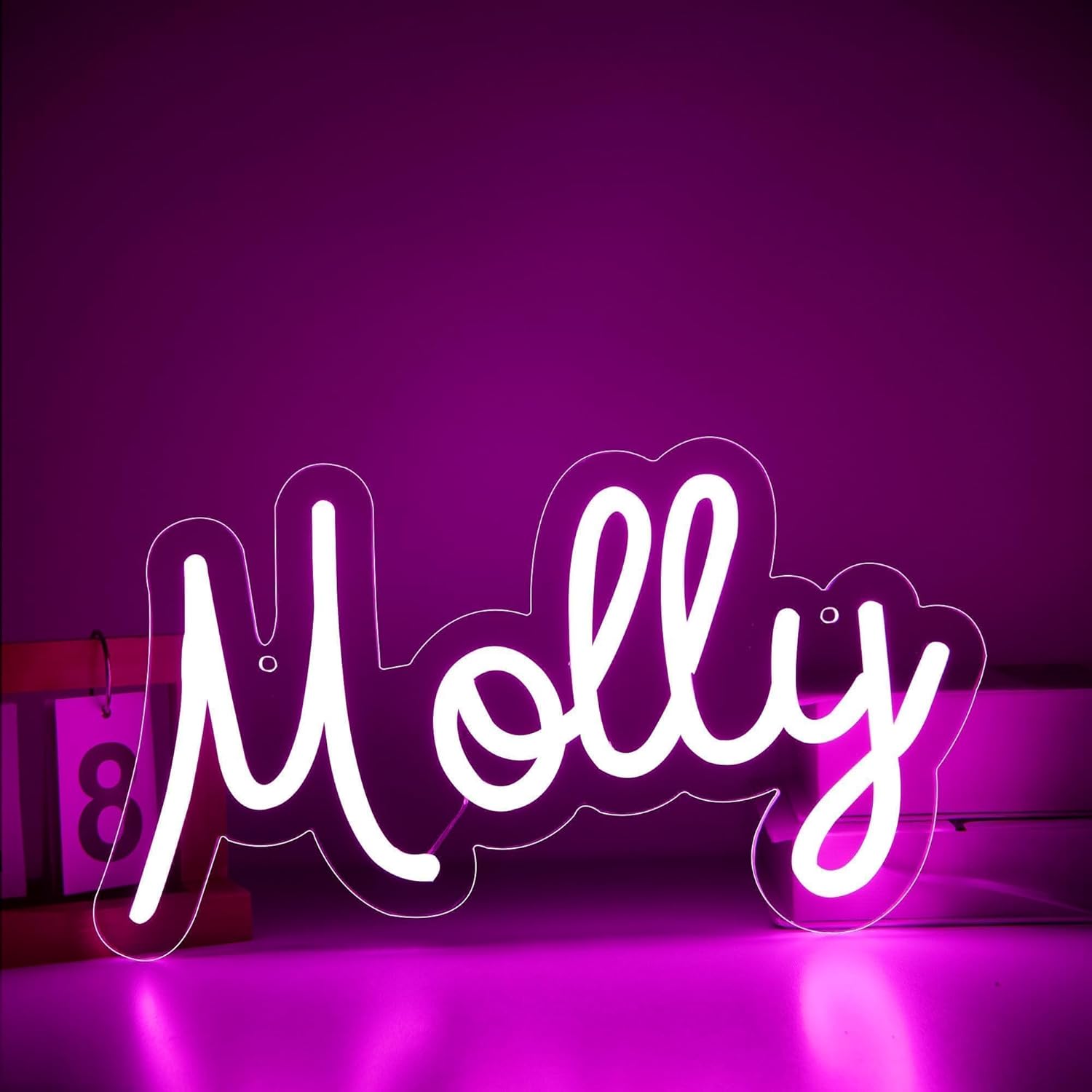 Large Molly Name Neon Sign,LED Molly Name Neon Light for Kids Bedroom,Molly Birthday Party Decoration,Neon Sign Customizable for Wall Decor,Girl Birthday Decor,Size 13.4 * 7.9 inches(JTLD095)