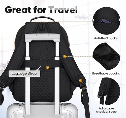 Miniatura 6 de mochila para laptop para mujer, Acolchado negro (cuadrado), Casual