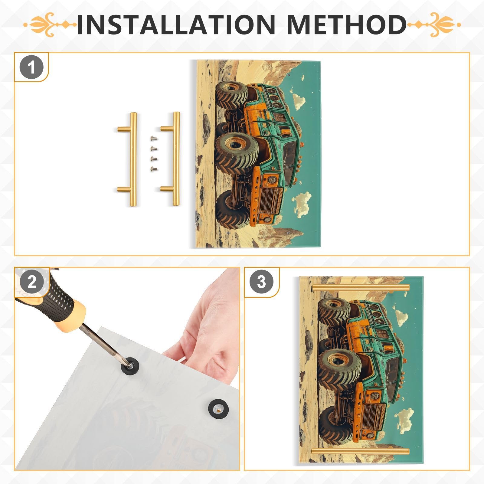 NFMILI Monster Car Vanity Tray Rectangle Acrylic Bathroom Tray Serving Trays for Centerpieces Modern Home Decor for Kitchen Bathroom Bedroom Living Room 7.9 × 11.8 inch