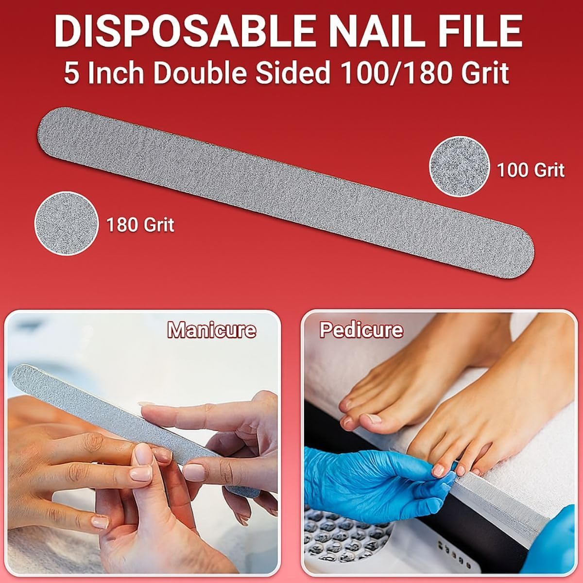 Disposable 4-Piece Pedicure Kit, 200 Count – Individually Wrapped Spa Set with Yellow Pumice, White 80/100 Grit Nail File, Orange Buffer, Toe Separators – Nail Care for Salon & Home Use