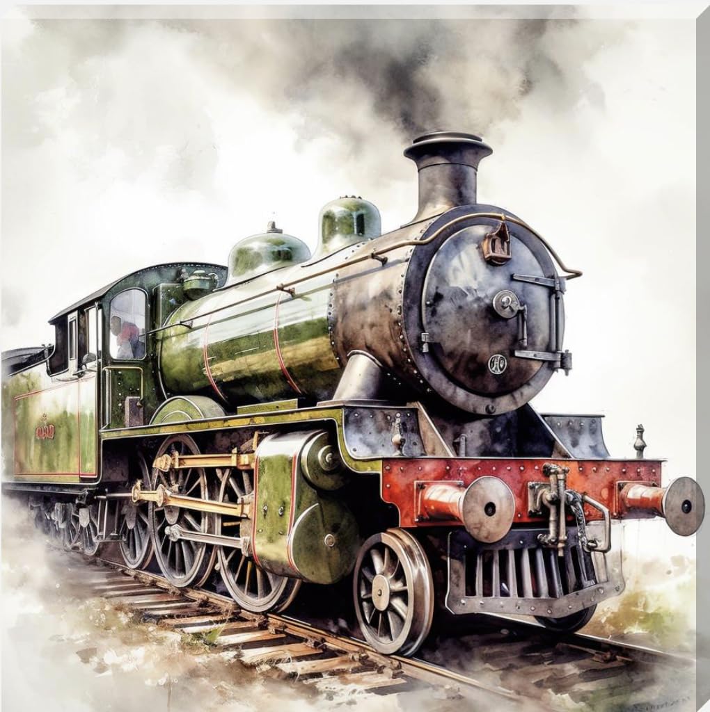 Locomotive Steam Train Design J Canvas Wall Art Picture (16” x 16”)