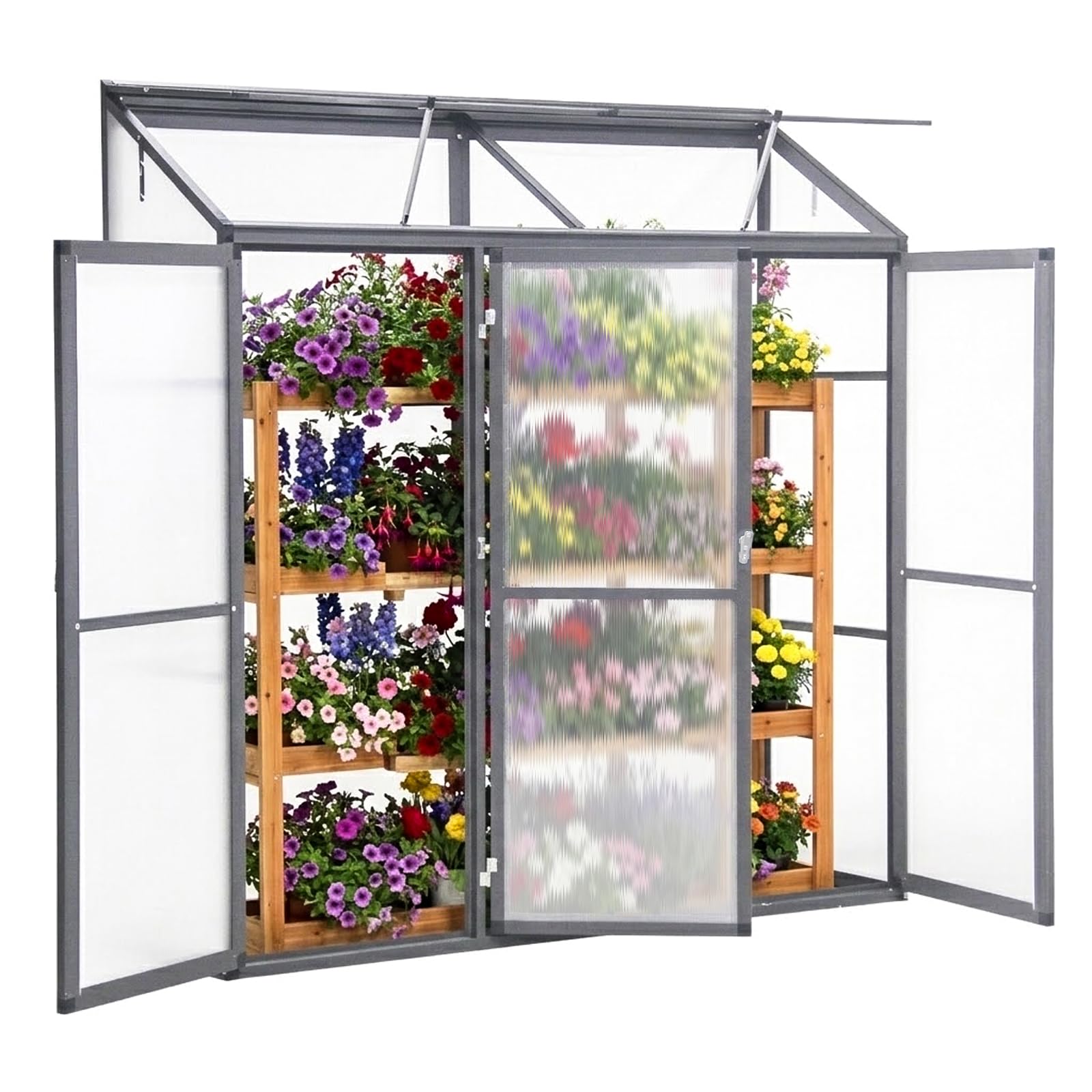 Anlehngewächshaus Tomaten Gewächshaus 180x55x190cm Aluminium - Beistell-Gewächshaus mit Rückwand, Winterfest Kleines Gewächshaus für Balkon & Garten, Frühbeet Treibhaus (Grau)