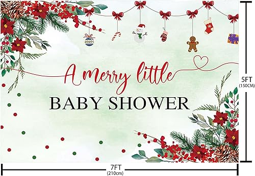 Miniatura 4 de MEHOFOND Telón de fondo de Navidad de 7 x 5 pies para baby shower con texto en inglés "A Merry Little Baby Shower Decoraciones", pancarta roja de