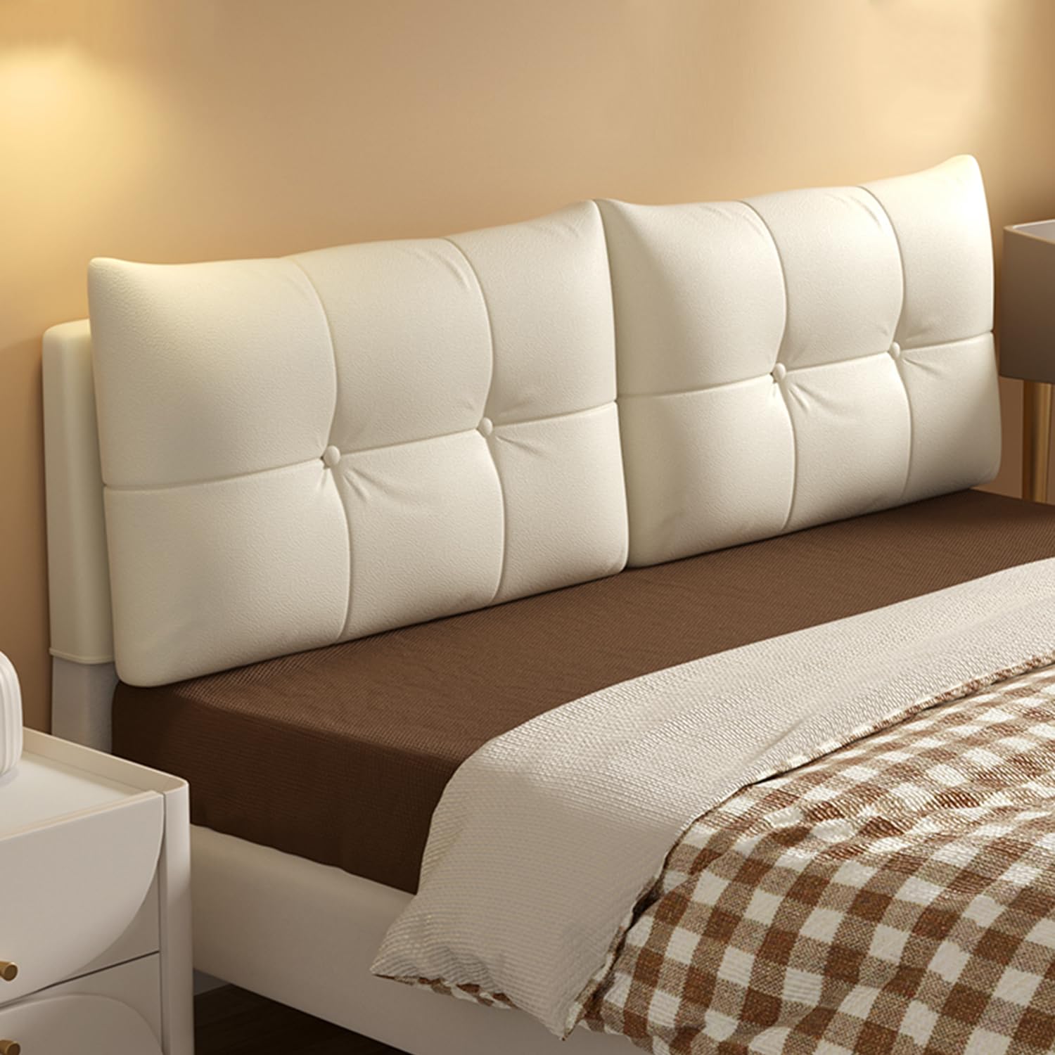 Coussin mural en similicuir pour tête de lit – Grand dossier rectangulaire pour chambre à coucher et dortoir – Housse amovible de couleur unie – 200,7 cm – Très grand lit – Confort élégant