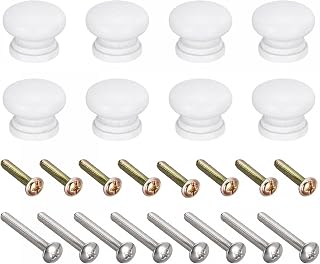 QAONEAY Pomos for puertas de cocina, tiradores redondos de madera, 8 piezas, 33 x 23 mm, tiradores for cajón con tornillos, color rosa(White,24x20mm)