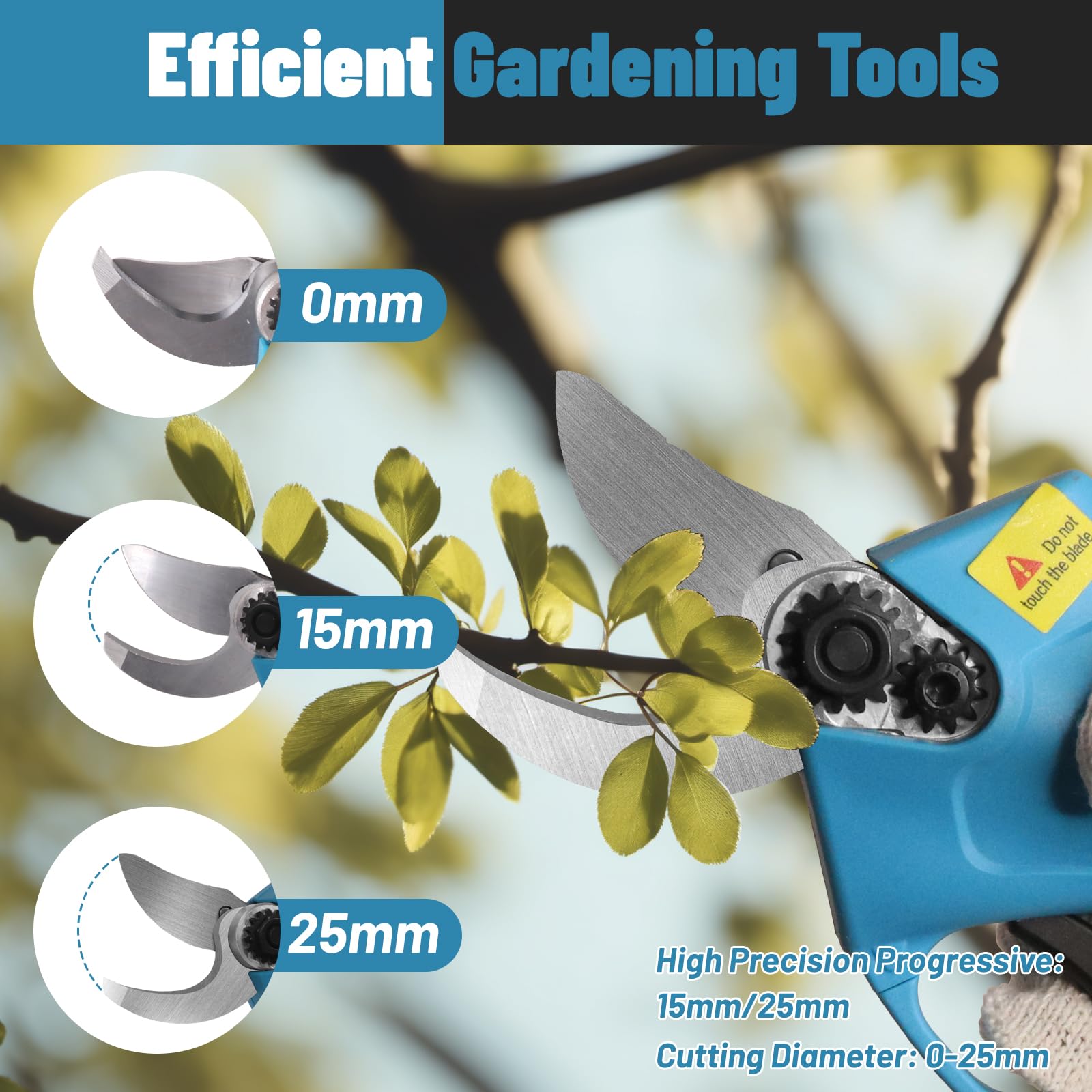 Tijeras de Podar Eléctricas 25MM, Tijeras Podadora Inalámbricas Profesional 16.8V Fuerte Hoja de Acero Dentro para árboles Jardín Olivo