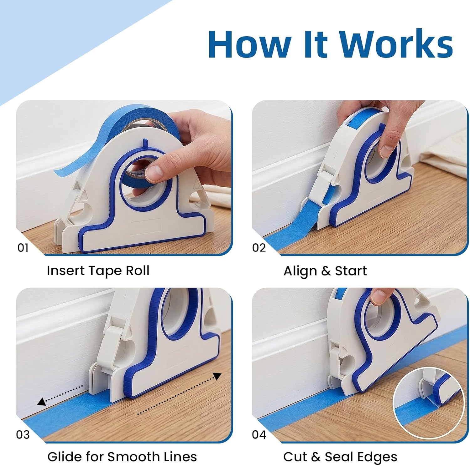 Masking Tape Dispenser Painters Applicator for Paint, Trim Painting Baseboard Tool, Precise Edge Alignment for Clean Straight Lines and Professional Finish (1PC)