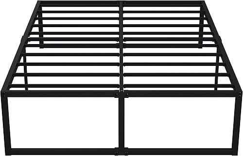 Miniatura 9 de Base de cama California King de 18 pulgadas, base de colchón de plataforma de metal resistente con soporte de listones de acero, no necesita somier,