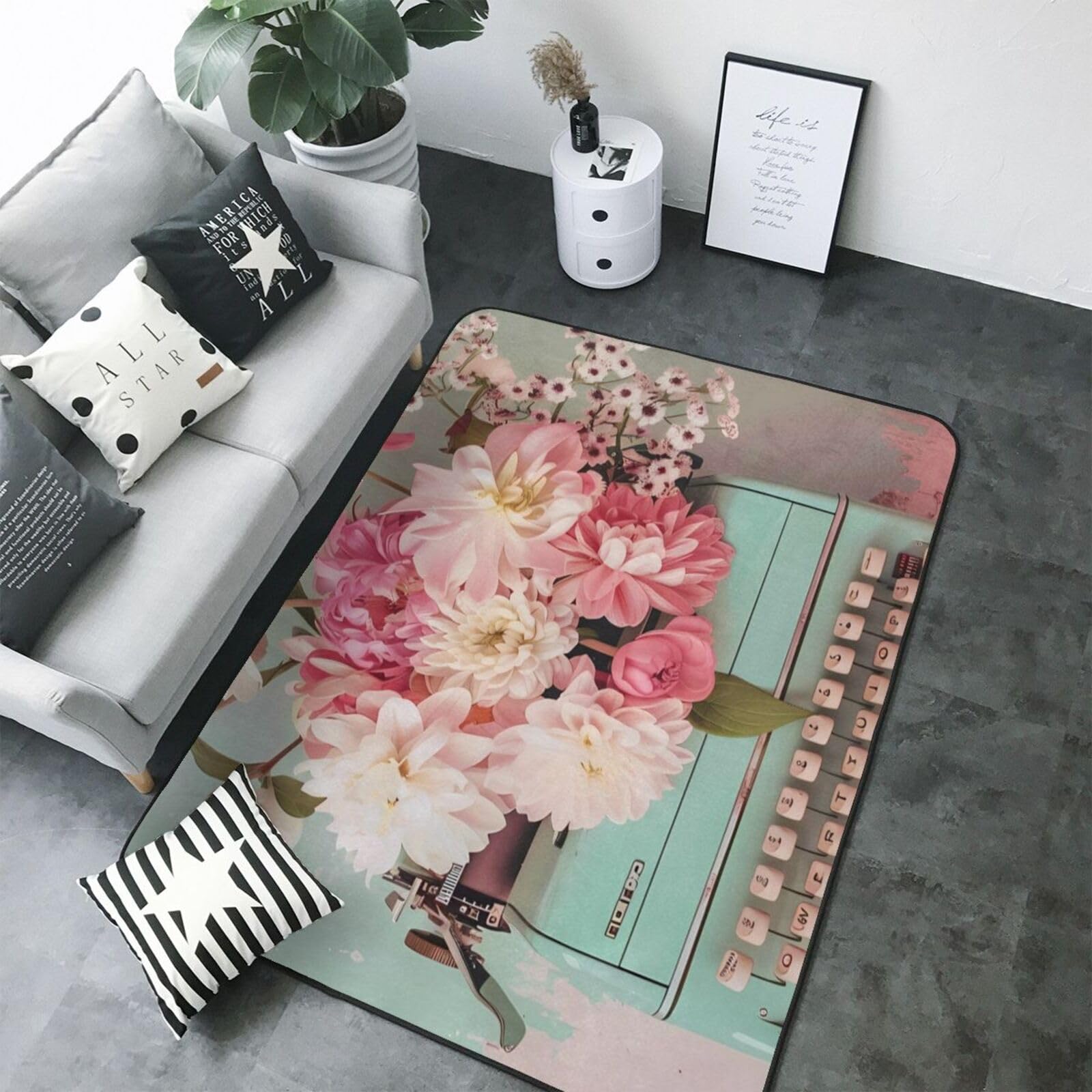 Tapis floral vintage grand salon chambre parentale lavable