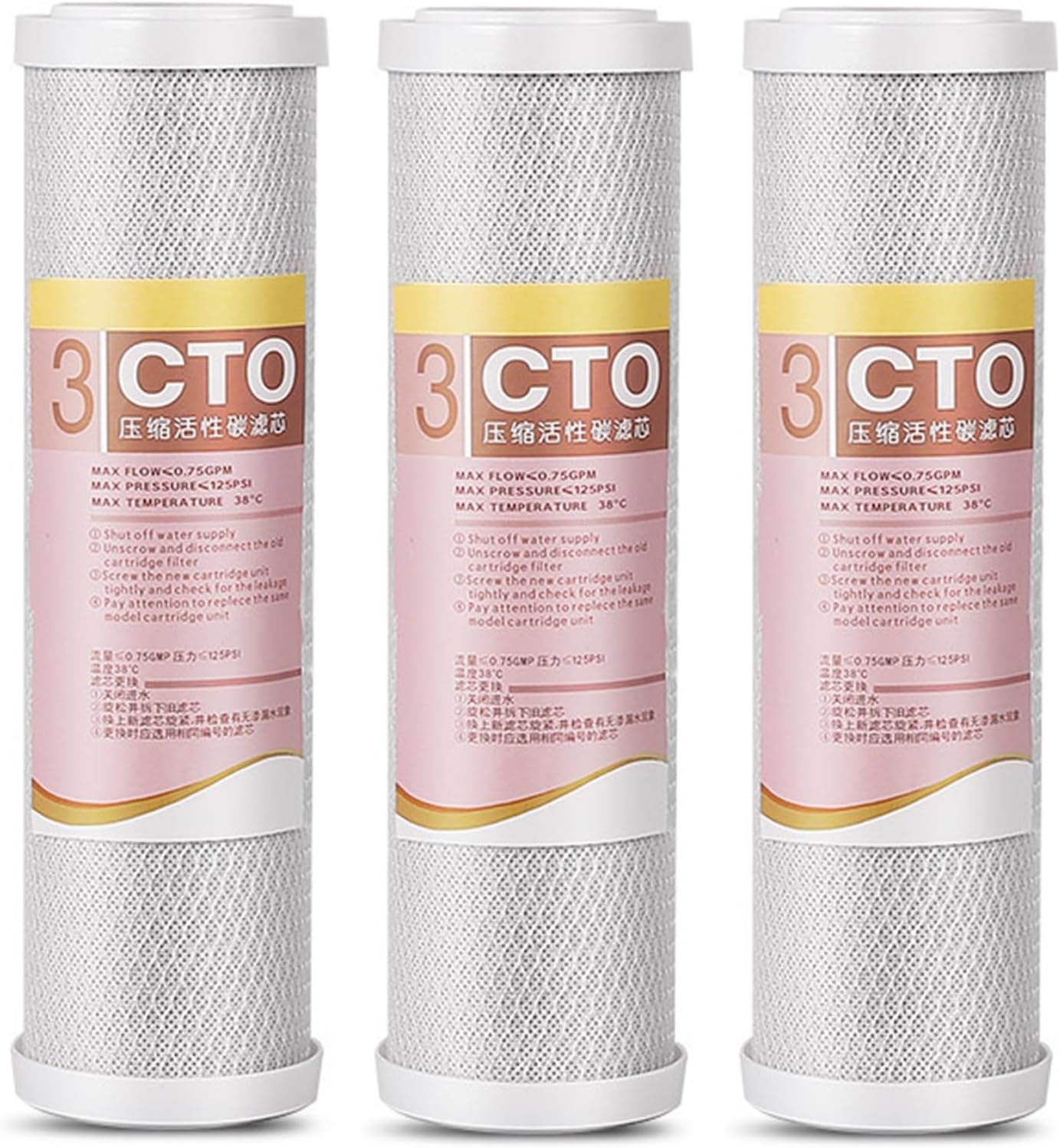 3pcs Carbon Block Water Filter, 10" x 2.5" CTO Whole House Filters, for 10'' Countertop & Under Sink Systems