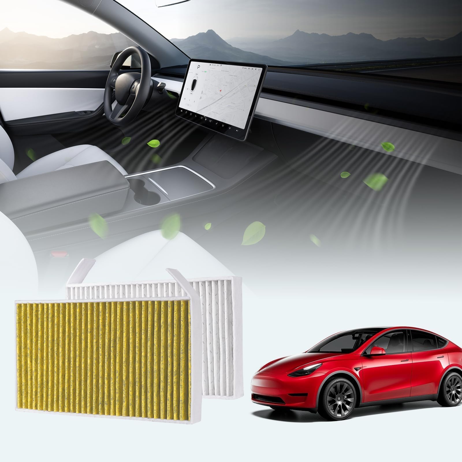 BASENOR Cabin Air Filter Replacement for Tesla Model Y Model 3 (2017-2026), Upgraded Activated Carbon AC Filter Compatible with Model Y Juniper/Model 3 Highland Accessories