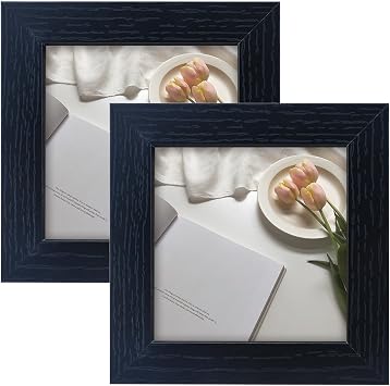 2 Pack Photo Frames, 4 x 4 Inches 10.2 x 10.2 cm Black Picture Frames, Wooden Photo Frame with Stand and Wall Hooks, Square Picture Frame Wall Mount and Desk Top for Home, Office, Gallery