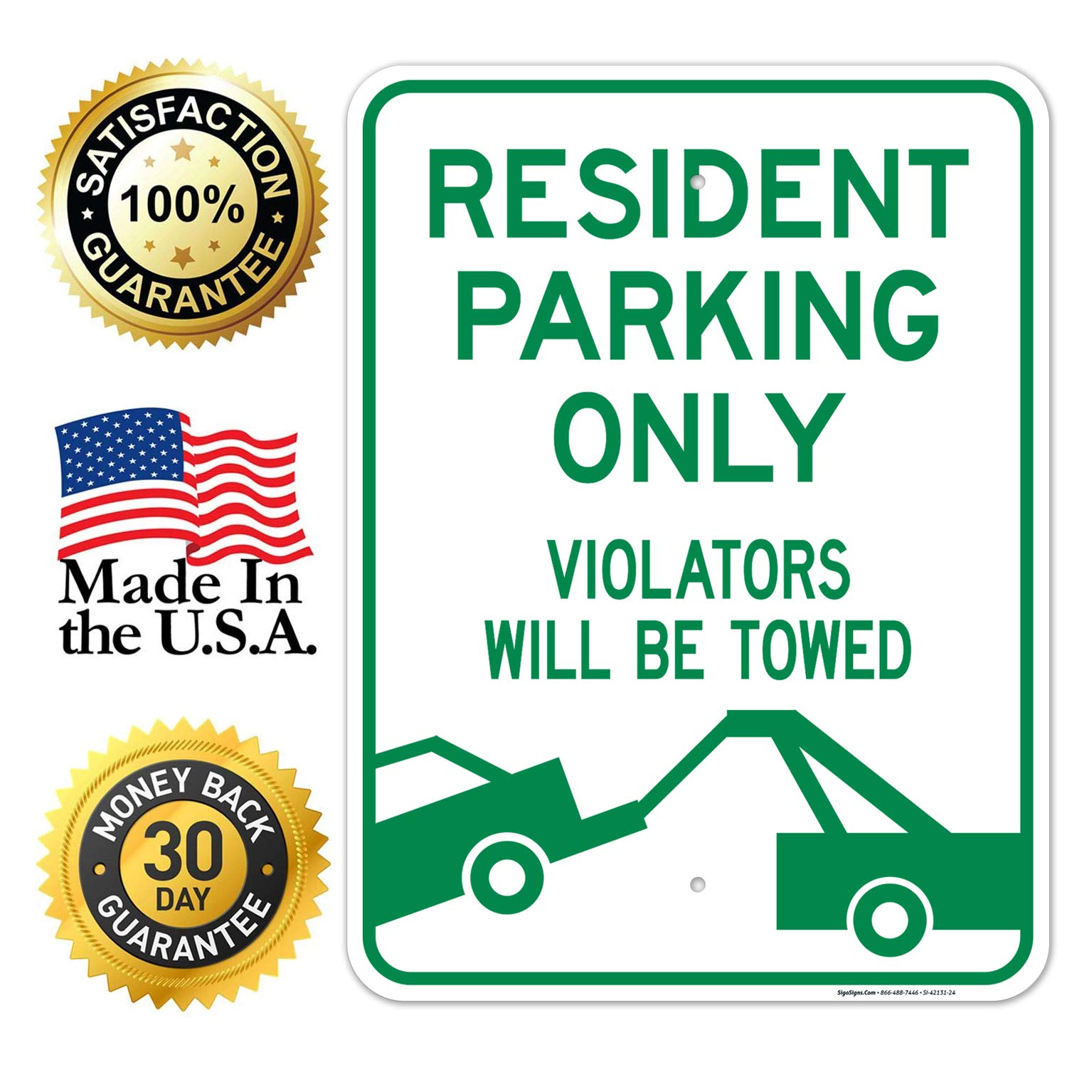 Resident Parking Only Violators Will Be Towed Sign, 18x24 Inches, Rust Free .063 Aluminum, Fade Resistant, Easy Mounting, Indoor/Outdoor Use, Made in USA