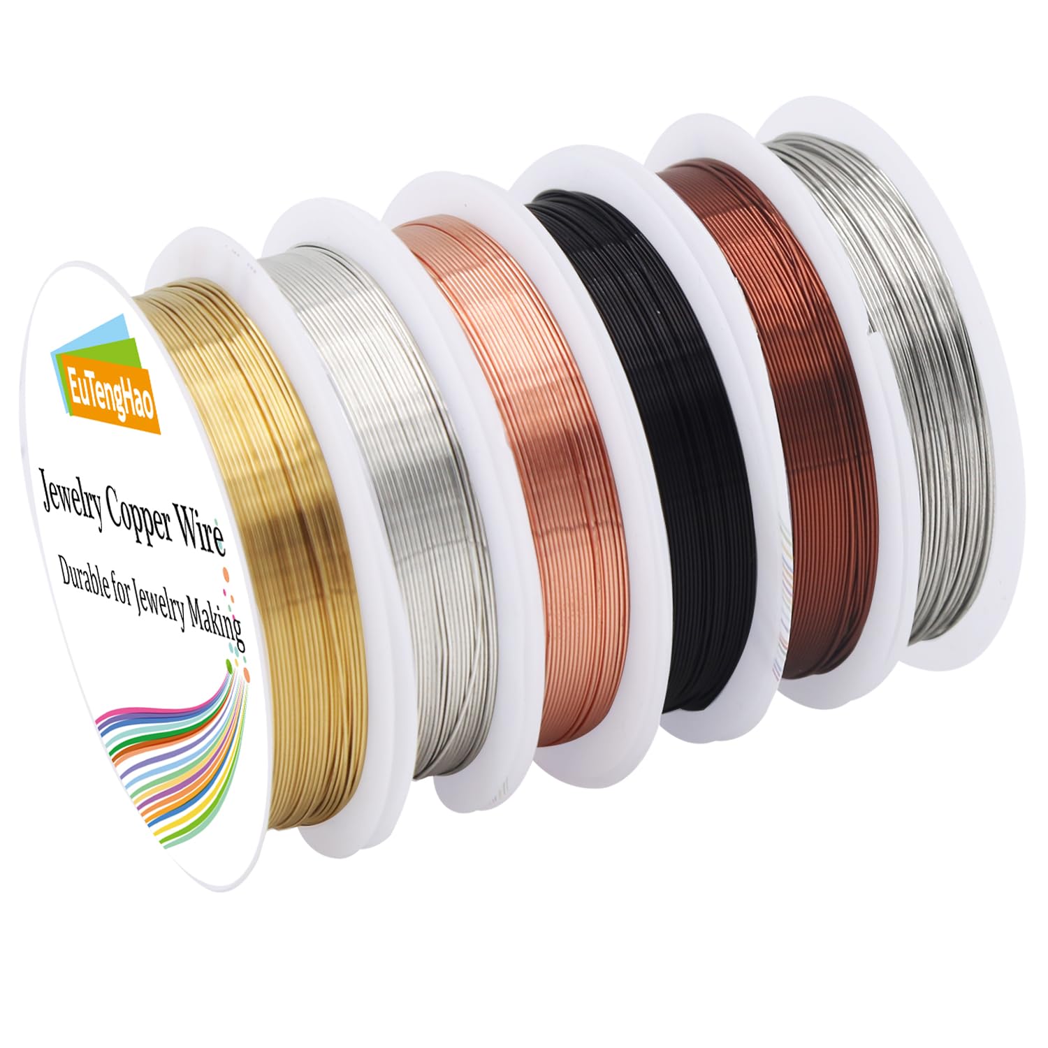 EuTengHao 6 Pack Jewelry Copper Craft Wire Jewelry Beading Wire for Bracelet Necklaces Jewelry Making Supplies (6 Colors,24 Gauge)