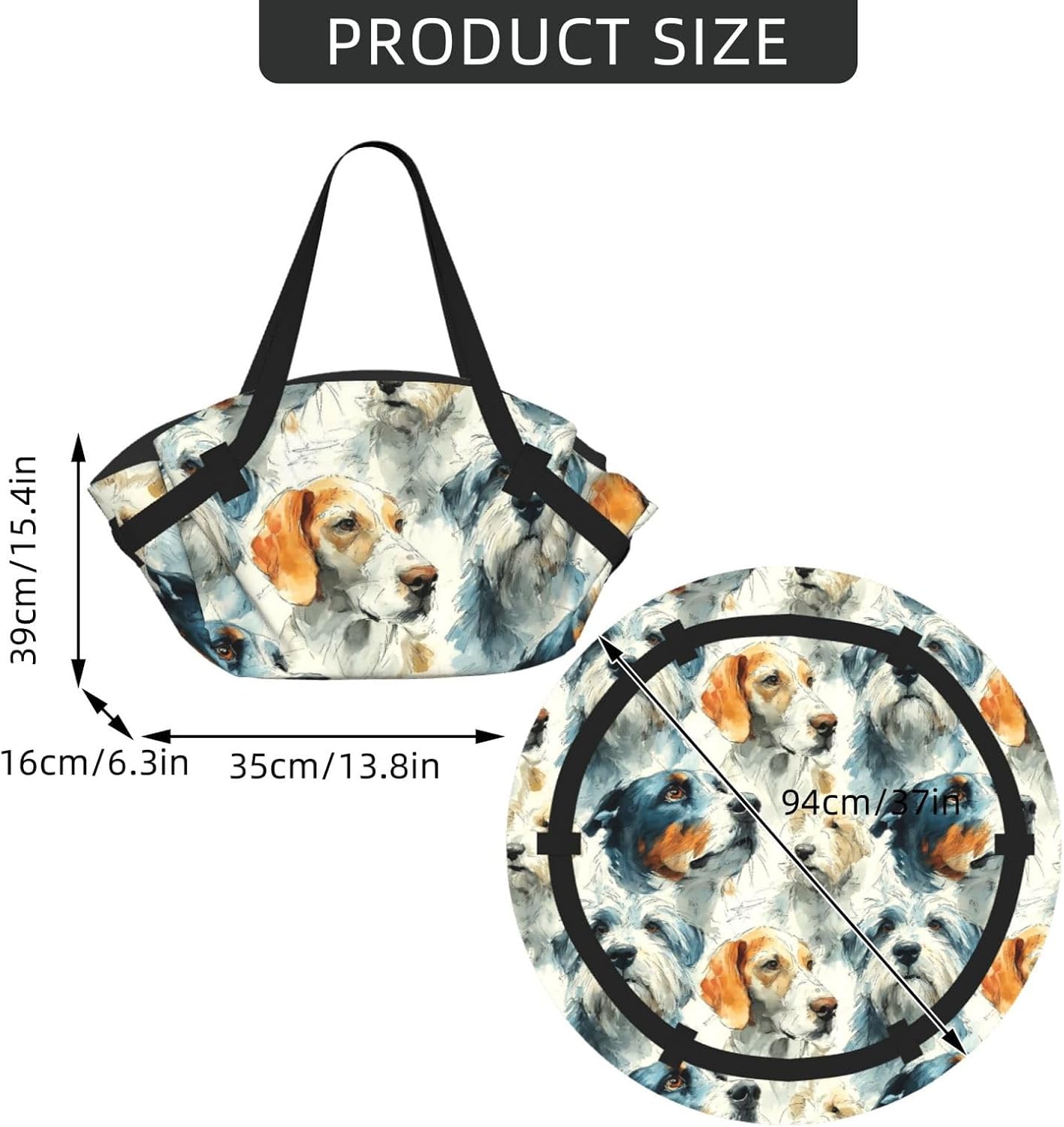 Dogs Different Breeds (2) Pattern Foldable Camping Tote Bag Picnic Blanket Bag Portable Beach Mat Tote Waterproof Outdoor Picnic Mat Carry Bag