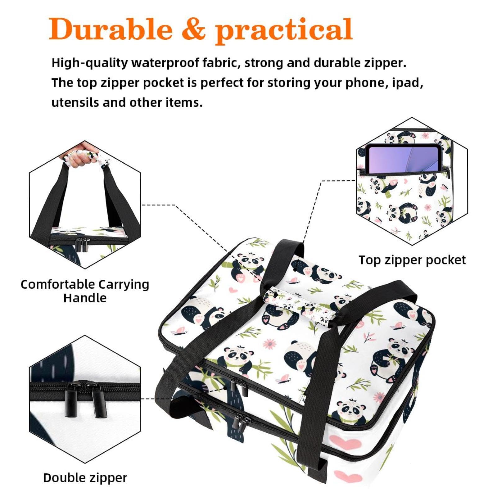 Grand sac à déjeuner isotherme pour homme et femme, double couche, étanche, étanche, réutilisable, sac fourre-tout pour le travail, l'école, le pique-nique, la plage, le camping, les voyages, motif