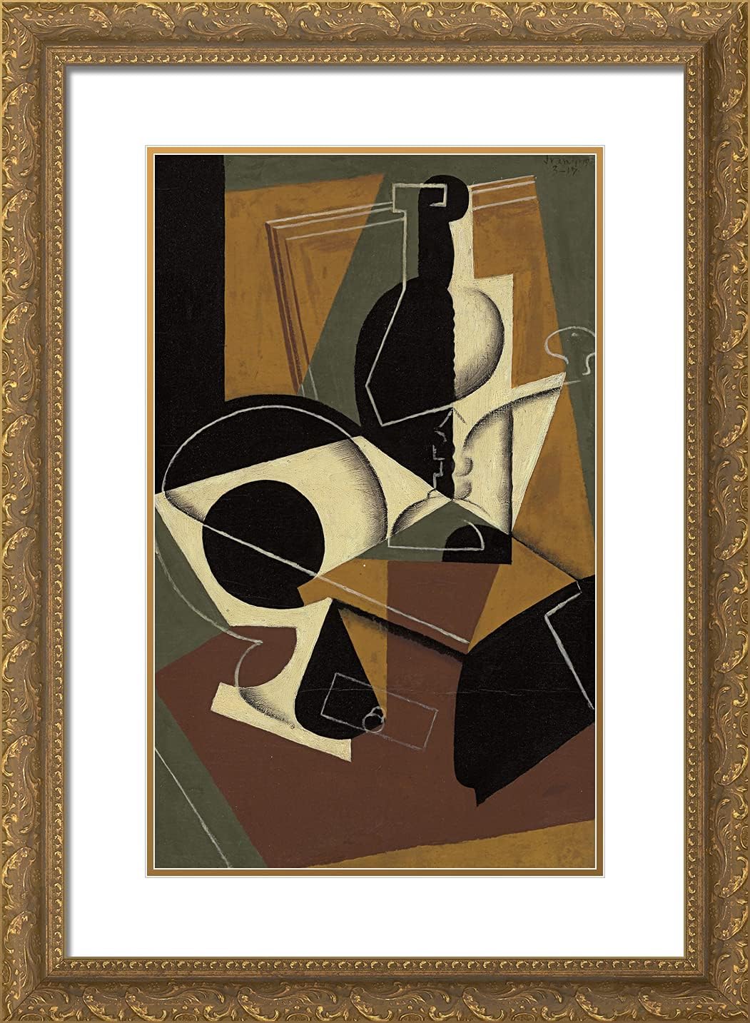 ArtDirect Gris, Juan 18x24 Gold Ornate Framed Art Print with Double Matting Titled: Coffee Grinder and Bottle