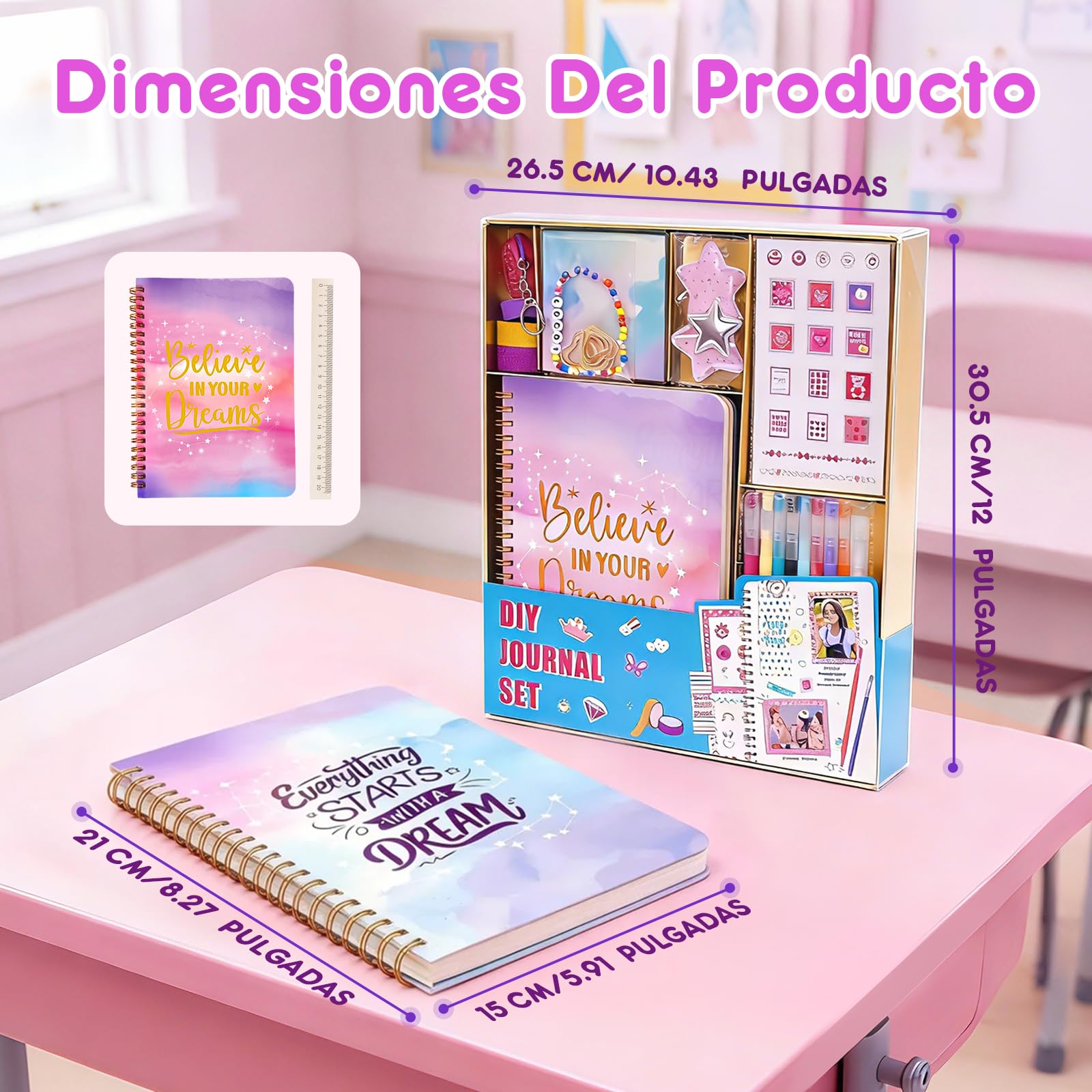 GUYUCOM Kit de Diario de Bricolaje, Pack 2 Cuadernos y Accesorios para Scrapbooking - Regalos Cumpleaños para Niñas 8, 9, 10, 11, 12 Años - Papelería Bonita, Libreta Manualidades niña Preadolescentes