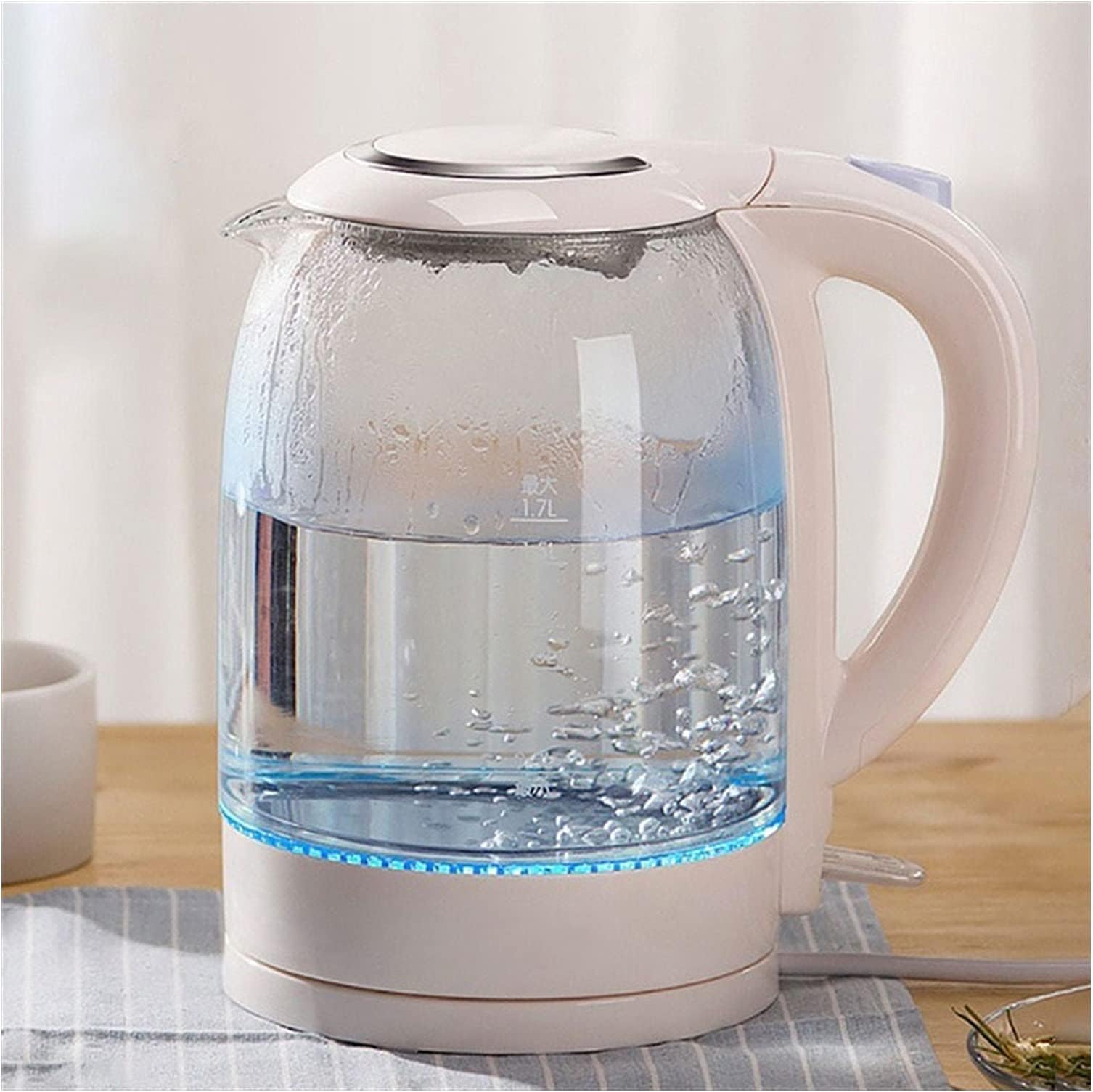 SISWIM Electric Kettle 1.7L Electric Kettle Quick Heating Hot Water Boiling Teapot Glass Blue Light Heater Pot Boiler Auto-Power Off Tea Kettle