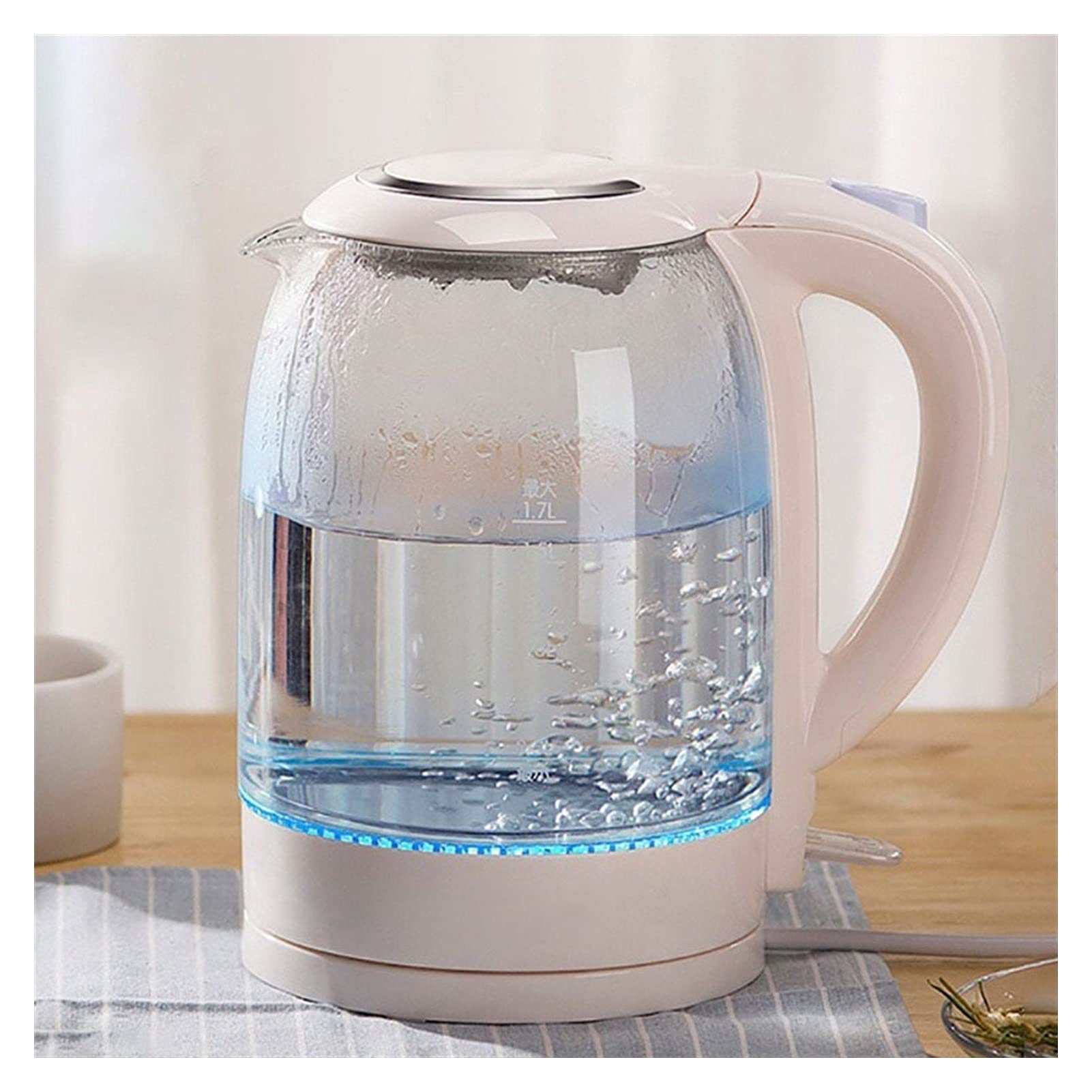 SISWIM Electric Kettle 1.7L Electric Kettle Quick Heating Hot Water Boiling Teapot Glass Blue Light Heater Pot Boiler Auto-Power Off Tea Kettle