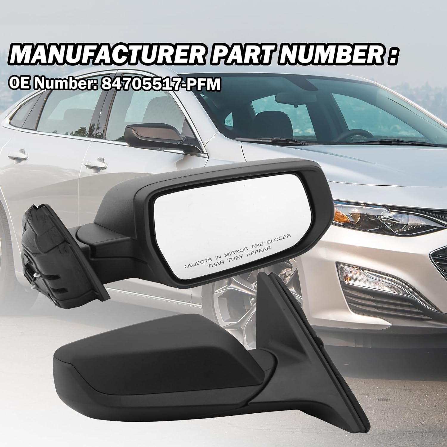 Passenger Side View Mirror Compatible with Chevy Malibu 2016 2017 2018 2019 2020 2021 2022 Mirrors Non Heated Without Signal Light Manual Folding Right