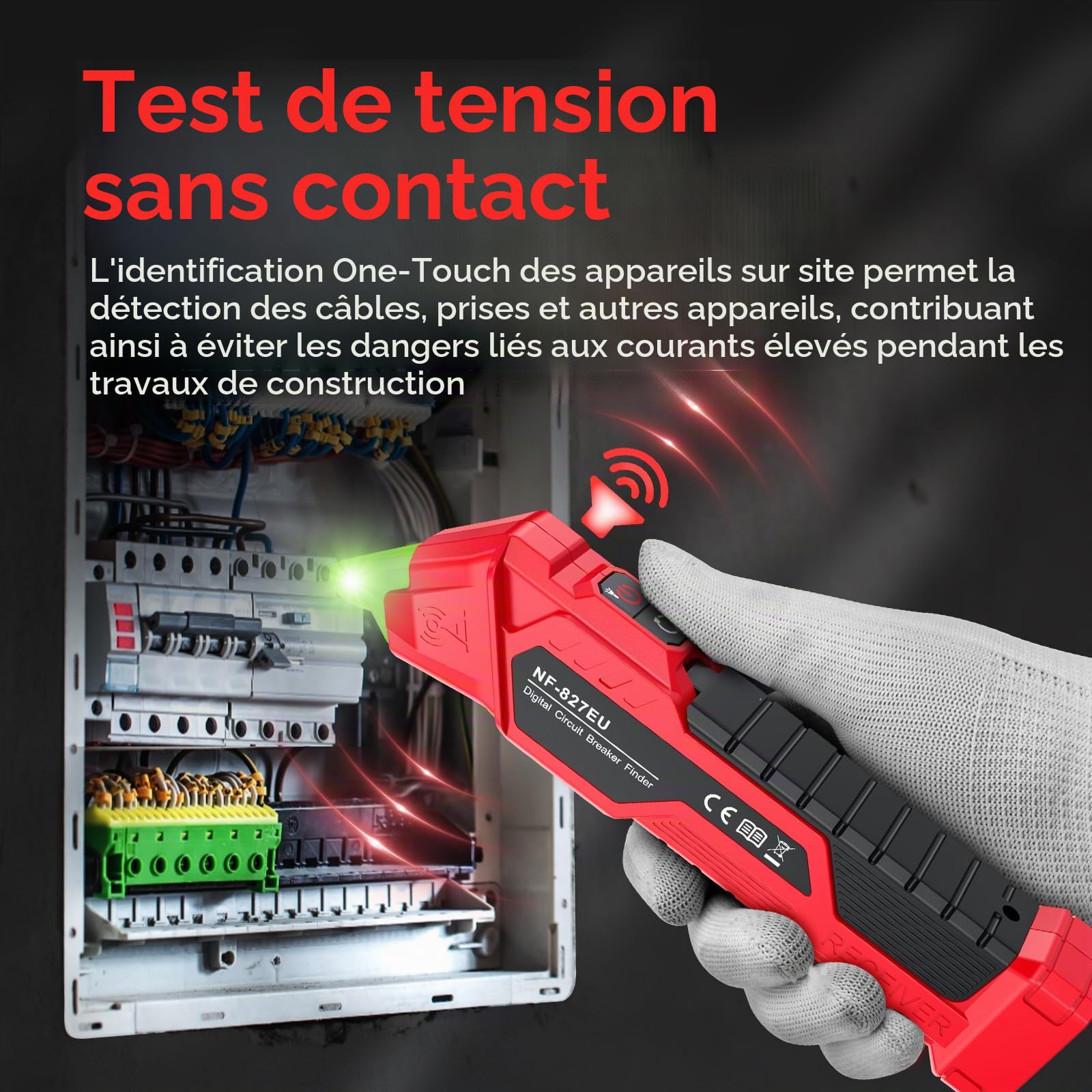 NOYAFA NF-827EU Testeur de prise, localisateur de fusible avec test RCD, localisateur de circuit électrique avec détecteur de tension sans contact, 6 fonctions de diagnostic d’erreur pour testeur de