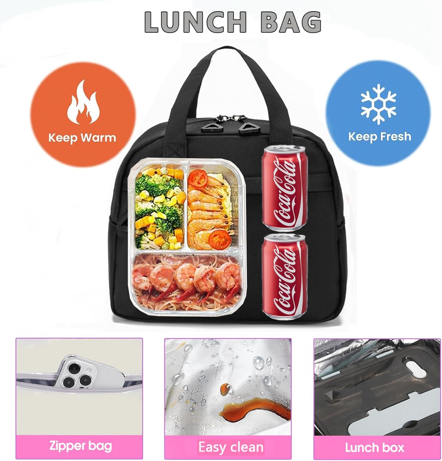 Kawaii Girls Backpack with Lunch Box Set, Cute Aesthetic Backpack Teens Bookbag for Middle High School (Black) - Image 6