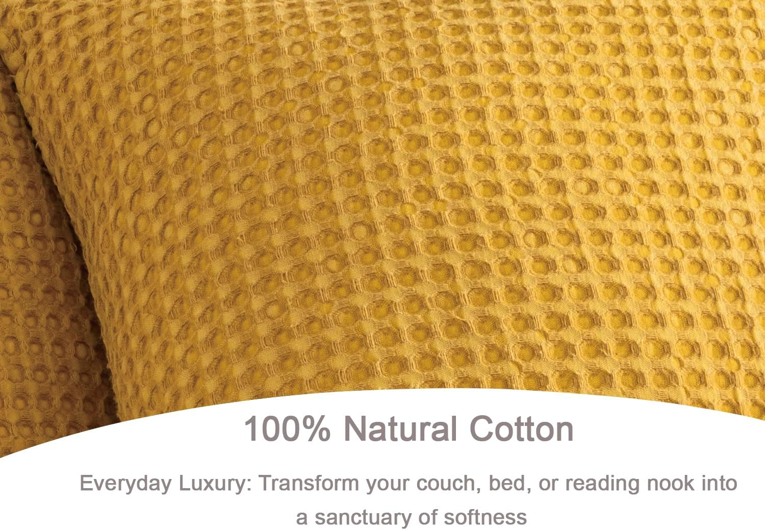 Pillow Covers 26x26 Set of 2 Cotton Euro Shams with Hidden Zipper Wrinkle Resistant Breathable Decorative Waffle Weave Pillowcases for Couch, Sofa, Bedroom Car, Yellow