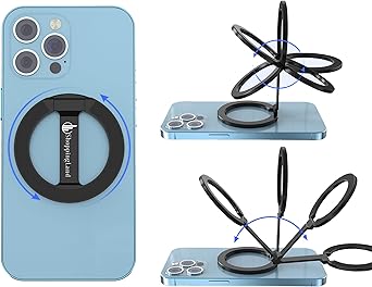 Strong Magnetic Phone Grip with Kickstand - Versatile Cell Phone Holder for Gym, Car Mount- Durable Double-Sided Magnetic Ring- Includes Metal Ring, Compatible with iPhone and All Cell Phones- Black