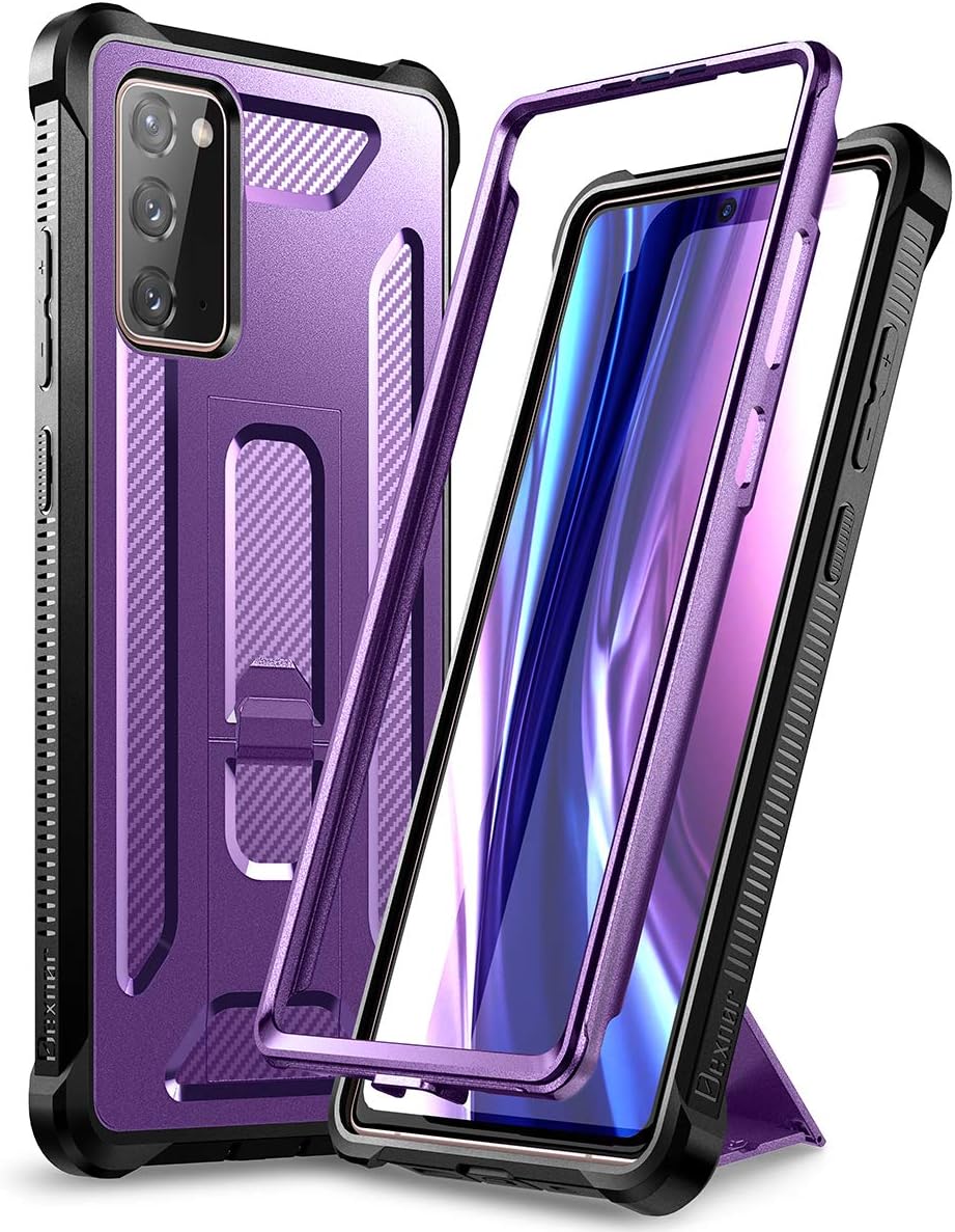 Dexnor Galaxy Note 20 Case with Kickstand Full Body Heavy Duty Military Grade Protection Defender Shockproof TPU Rugged Protective Bumper Case for Samsung Note 20 6.7 inch - Purple
