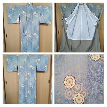 Amazon.co.jp: 小紋 青系 着物 長襦袢 小紋セット : ファッション