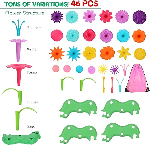 Miniatura 3 de FLYINGSEEDS 46 piezas de juguetes de construcción de jardín de flores para niñas, juguete STEM de jardinería, juego de simulación para niños, juego