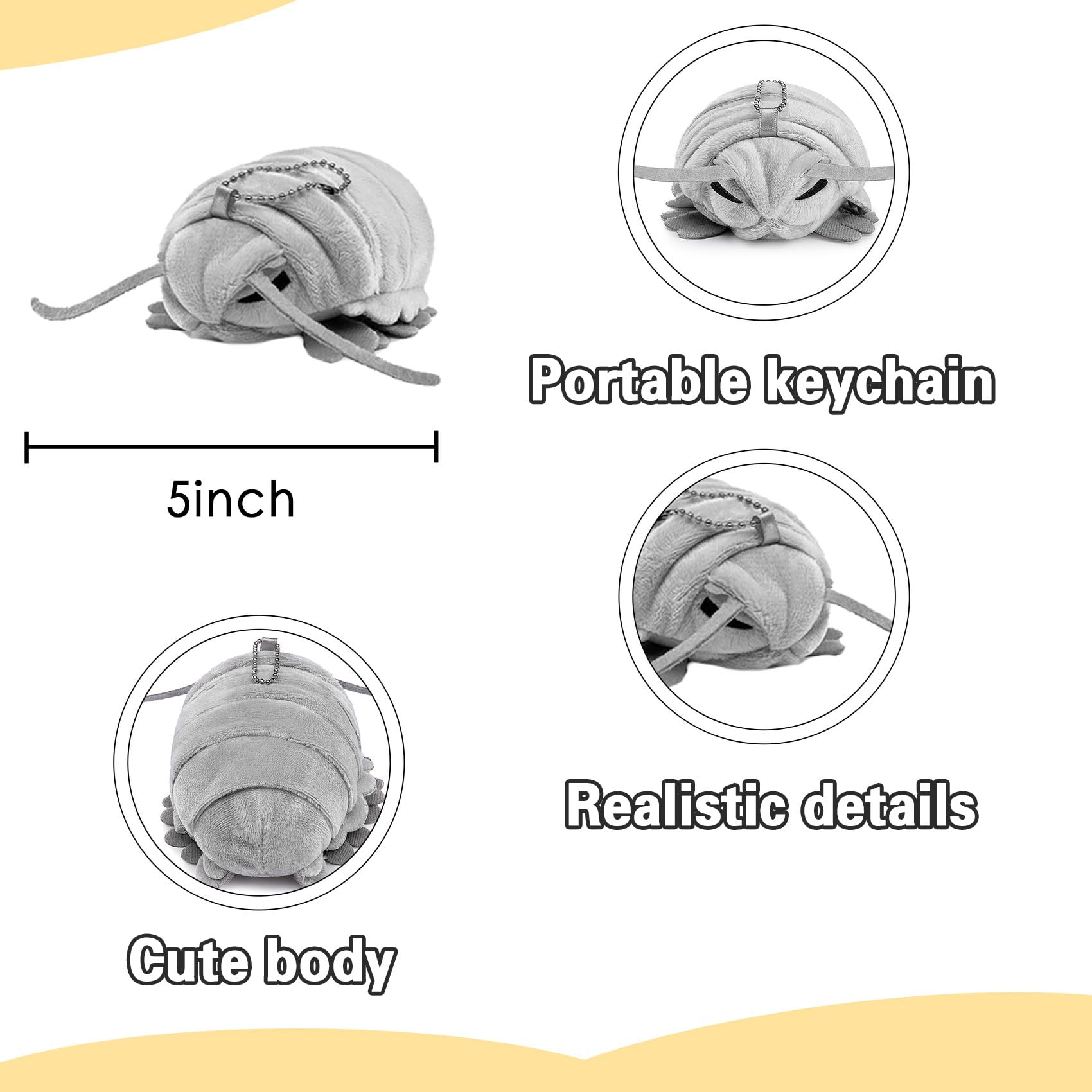 Tiny Heart Plush Toys Giant Isopod Soft Stuffed Animal Toy Realistic Bathynomus giganteus Simulation for Kids Sea Life Lovers Marine Biology Ocean Grey 5'' - Image 3