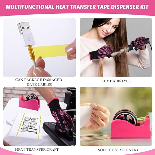 Miniatura 7 de Kosiz Juego de 20 dispensadores de cinta térmica, 6 cintas térmicas de varios tamaños para sublimación, 2 guantes de prensa resistentes con golpes