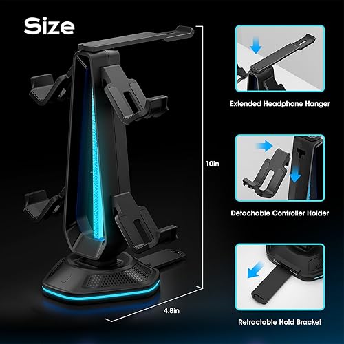 Miniatura 2 de Saitake Soporte para controlador RGB con 9 modos de luz, soporte de controlador con 2 puertos USB, soporte para auriculares de escritorio adecuado