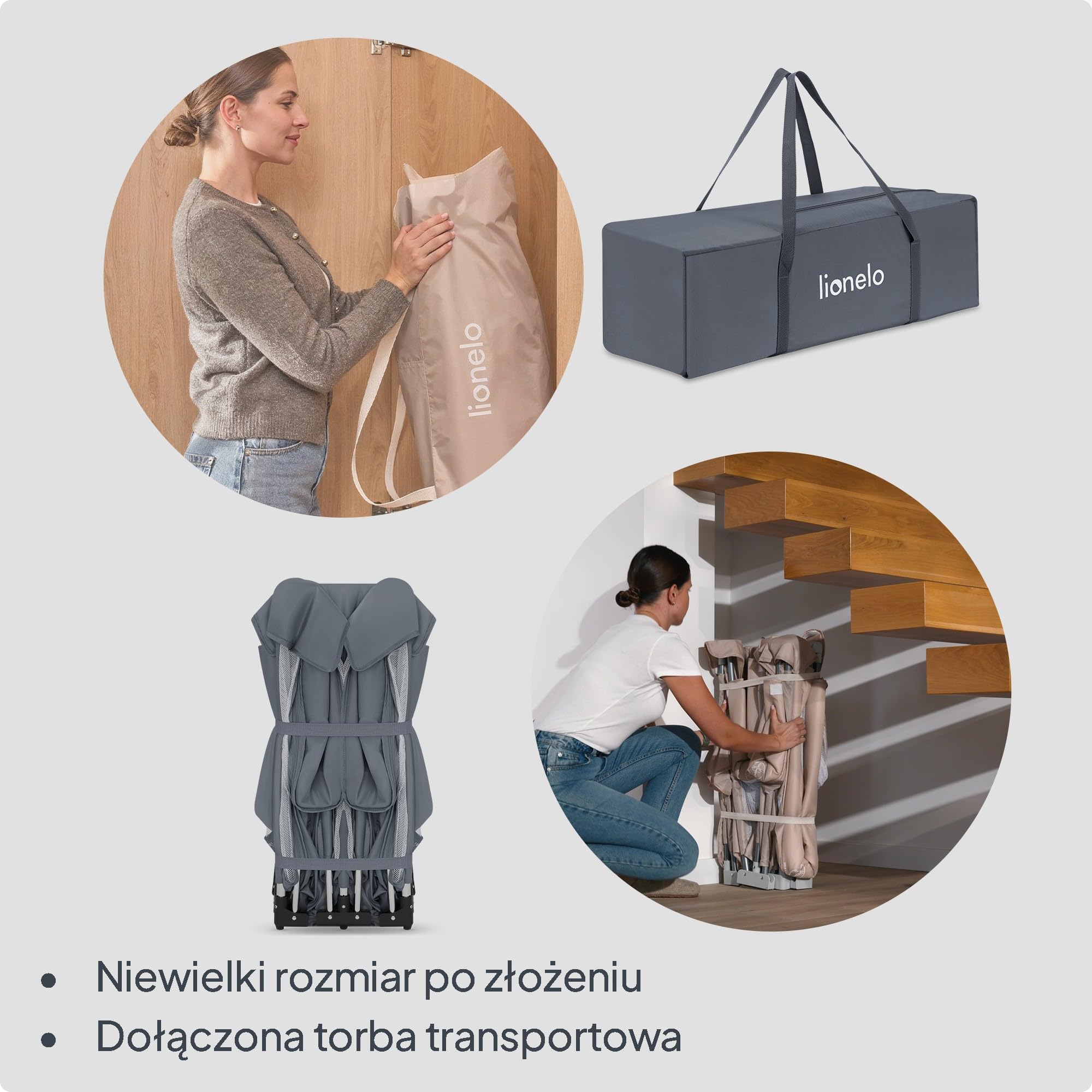 Lionelo Florence XL Easy Fold Kojec dla niemowląt, 180 x 200 cm, składany kojec dla niemowląt, bez montażu, 2 wejścia boczne z zamkiem błyskawicznym, oddychająca siatka, miękkie krawędzie, torba