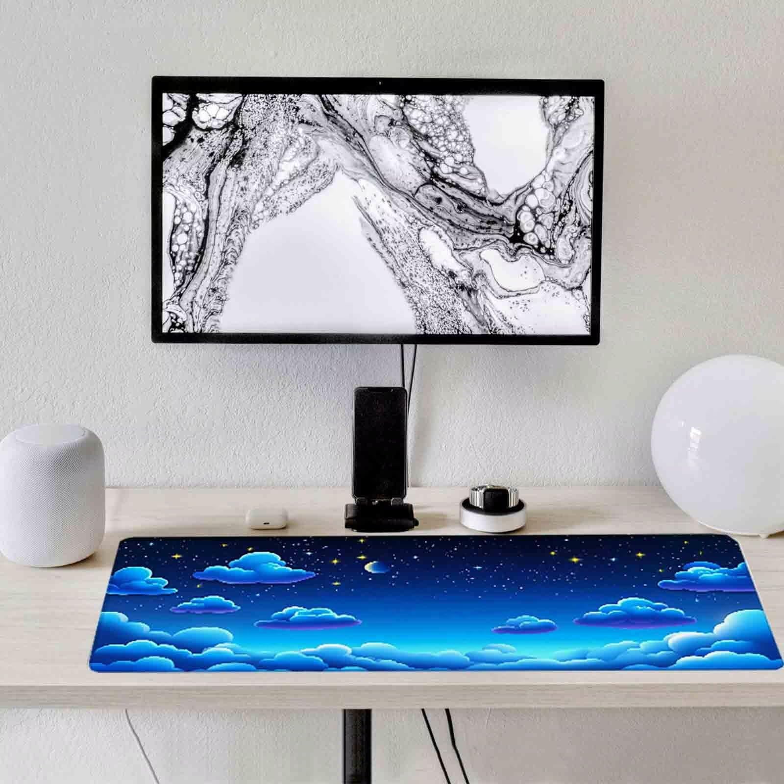 Niebieska podkładka pod mysz chmura XXL podkładka pod mysz 1000 x 500 mm z zszytymi krawędziami i antypoślizgową gumową podstawą Podkładka pod mysz XXL do gier, laptopa, akcesoria biurowe c2763