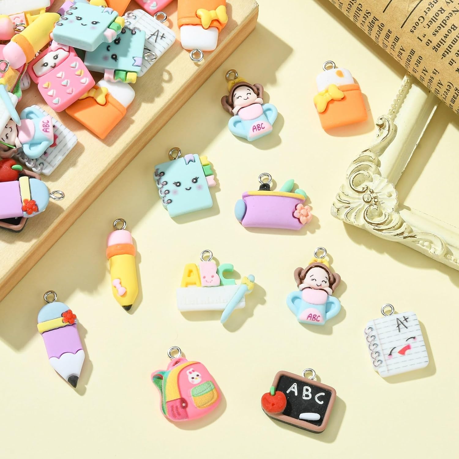 DanLingJewelry 55Pcs 11 Styles Resin Back to School Charms Colorful Stationery School Supplies Charms for Teacher's Day Jewelry Making - Image 4