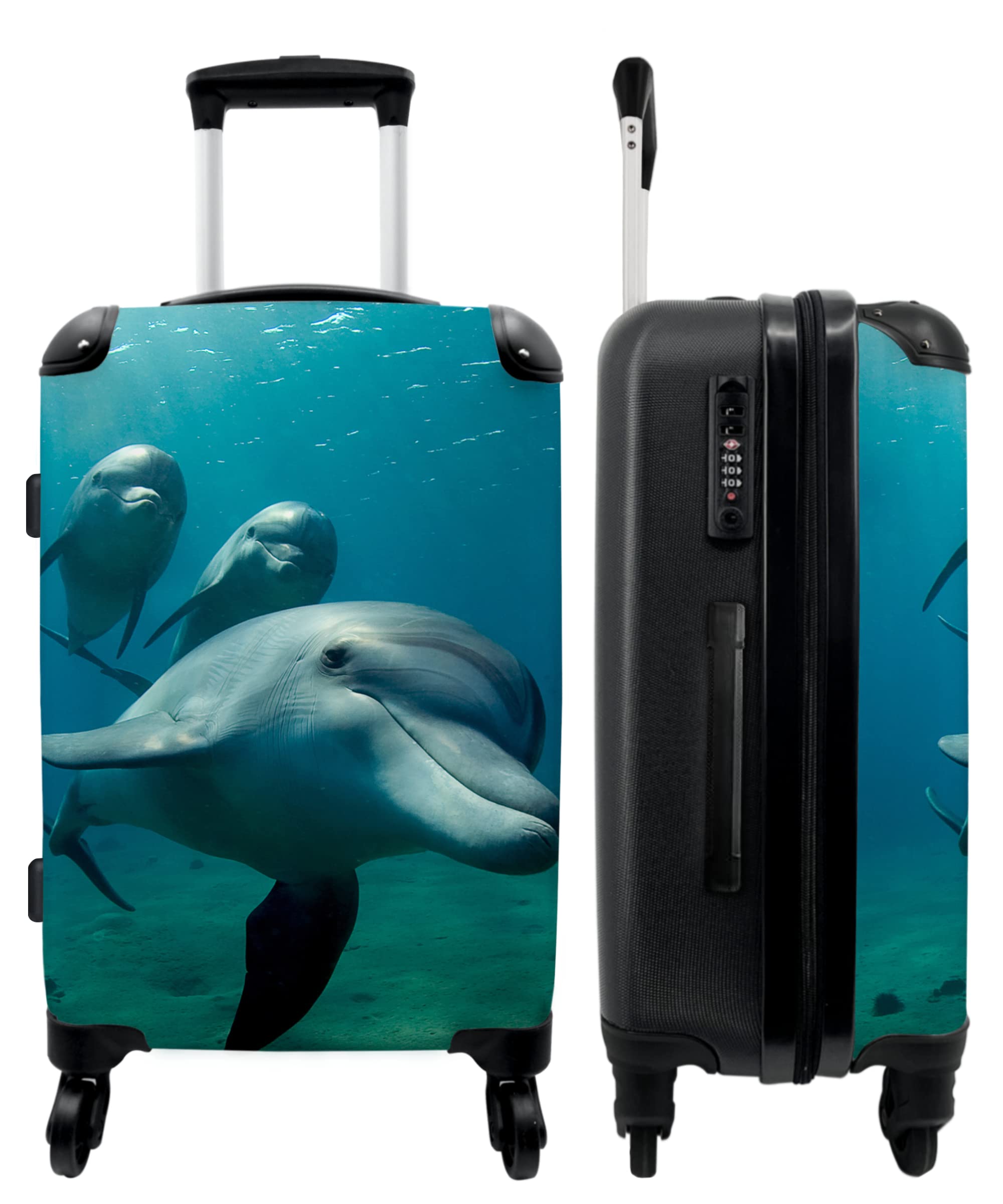 NoBoringSuitcases© Valigia per bambini con rotelle, custodia rigida, grande | 67 x 43 25 cm - regalo, acqua, blu, animale, Delfini in, Midsize, Bagaglio