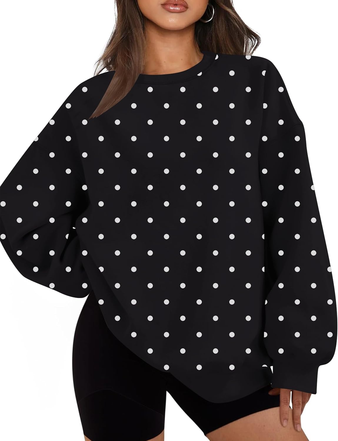 calbatic Women Polka Dot Sweatshirt Oversized Graphic Crewneck Long Sleeve Fleece Pullover Y2K Casual Hoodies